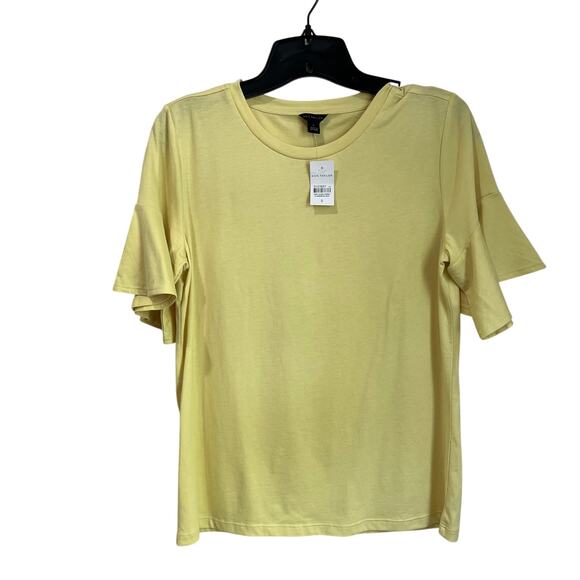 Ann Taylor 100% Cotton Flutter Sleeve Butter Yellow T Shirt Size Small - Picture 1 of 7